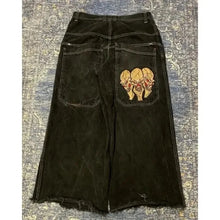 Men Women Retro Gothic High Waist Jeans Y2k Baggy Black Harajuku Hip Hop Pattern Embroidered Blue Denim Pants Wide Leg Jeans