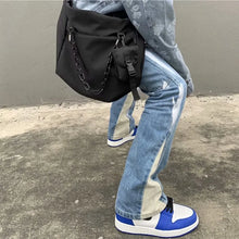 2026 Y2K Patchwork Washed Blue Baggy Flare Jeans Pants Men Clothing Straight Loose Vintage Old Denim Trousers Pantalones Hombre