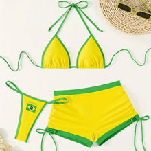 2026 New Brazil Flag Bikini Three-piece Set Sexy Color Block High Performance Cost-effective Sexy Style Swimsuit Ensemble