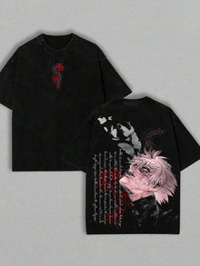 Kaneki Ken Graphic T-shirt Anime Tokyo Ghoul Clothing Men Short Sleeve Washed Tshirts Casual Cotton T Shirt Harajuku Retro Tops