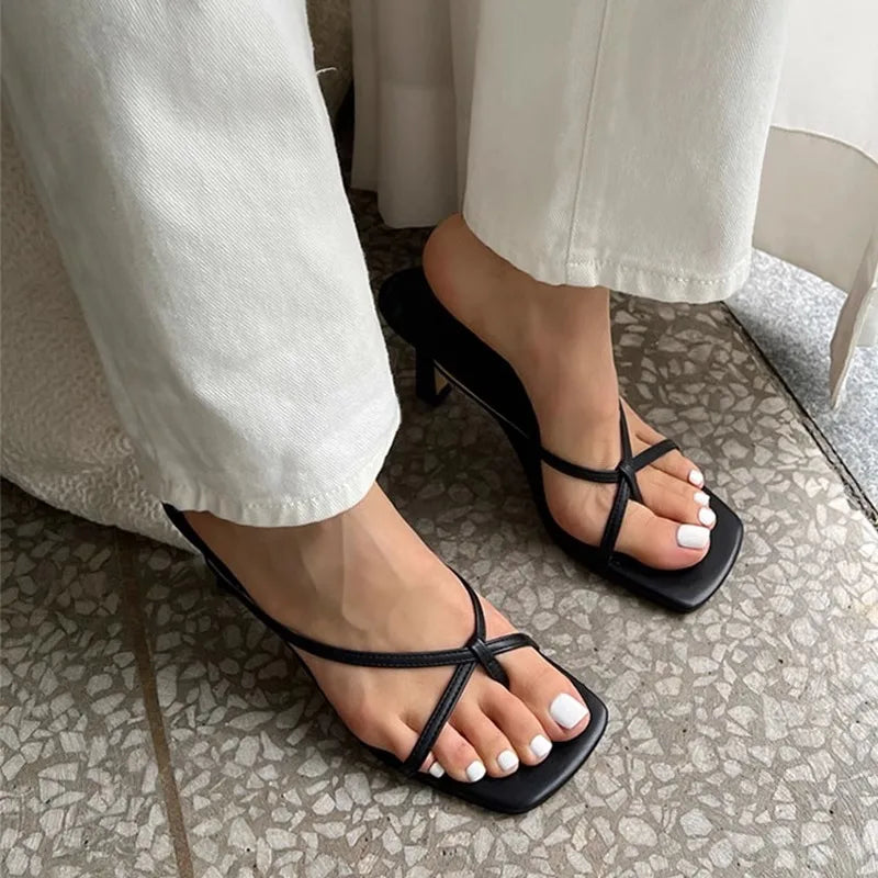 2026 Summer Women Clip Toe Slippers Fashion Dress Slide Shoes Ladies Elegant High Heel Footwear