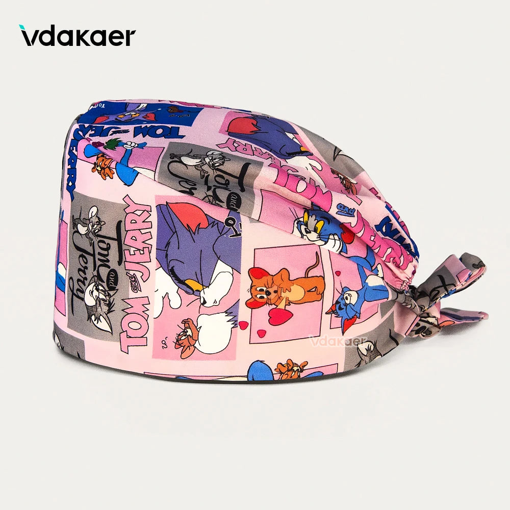 Pink cartoon printed surgical cap pediatric pharmacy doctor nurse work Scrubs hat