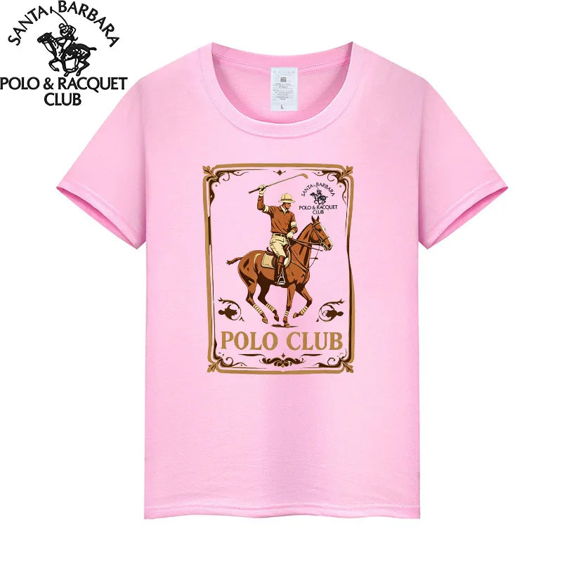 Santa Barbara Polo & Racquet Club Men's T-shirt Vintage Polo Player Print 100% Cotton Casual O-Neck Tee