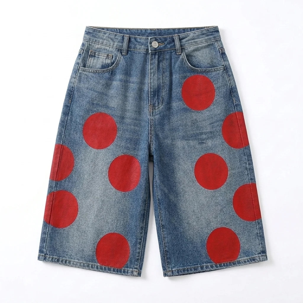 Missuoo Women Y2K Red Polka Dot Denim Shorts Culottes