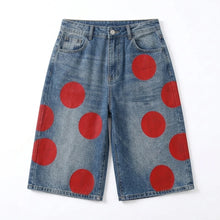 Missuoo Women Y2K Red Polka Dot Denim Shorts Culottes