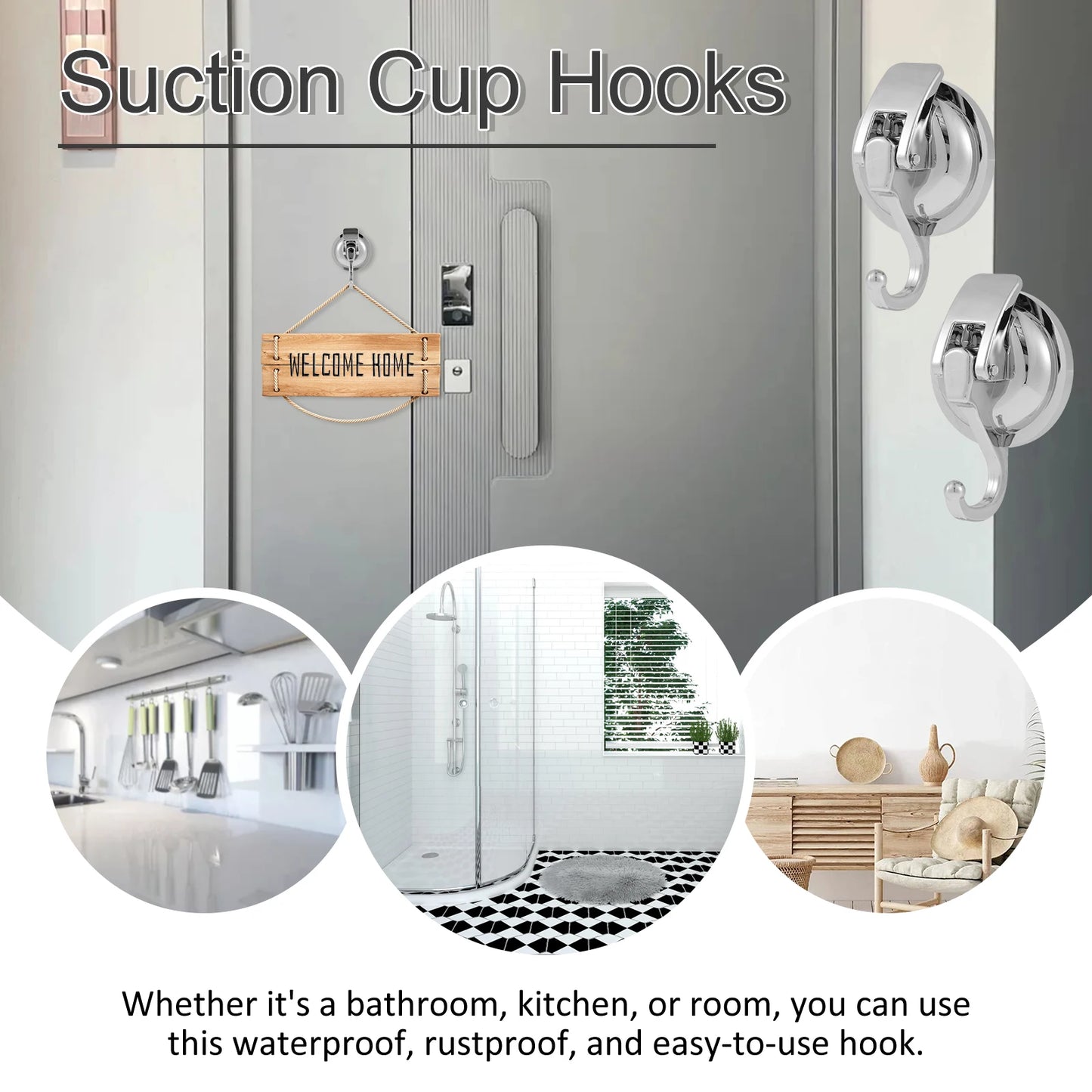 2/4PCS Heavy Duty Vacuum Suction Cup Hooks No Drilling Super Suction Cup HangerRobe Coat Wreath Hook for Shower Kitchen Bathroom