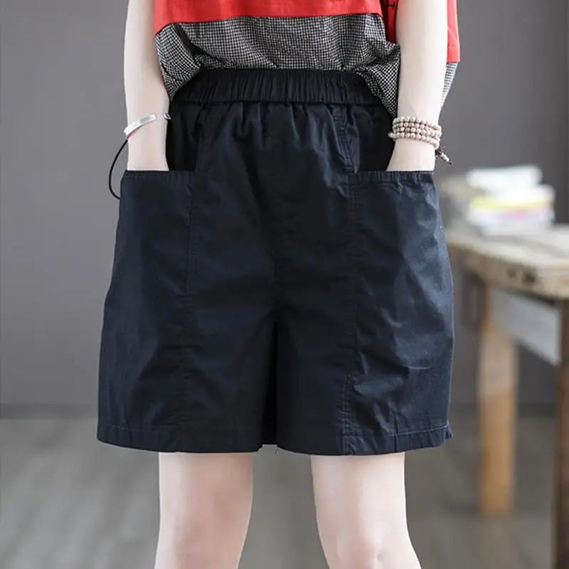 100 Percent Cotton Women Shorts High Waist Pockets Gym Yoga