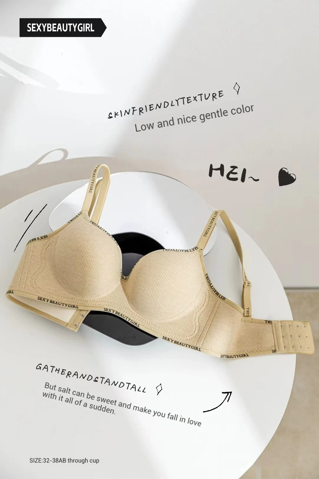 Women's Letter Shoulder Strap Gathered Bra Seamless Comfortable Underwear Without Steel Ring Skin-Friendly Fashion Underwear New