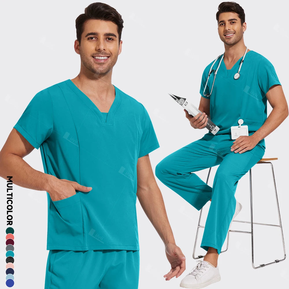 Newest Nursing Surgical Uniforms Woman Doctor Nurse Uniforms Men Straight Pants Scrub Set Medical Clothing Beauty Salon Workwear