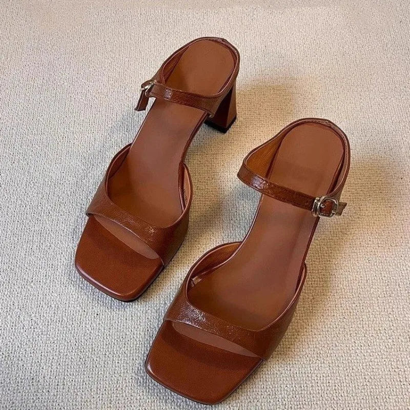 Women's High-Heeled Sandals: 2026 New Summer Collection – Square-Toe, Chunky-Heeled, Height-Enhancing Sandals for Outdoor Wear