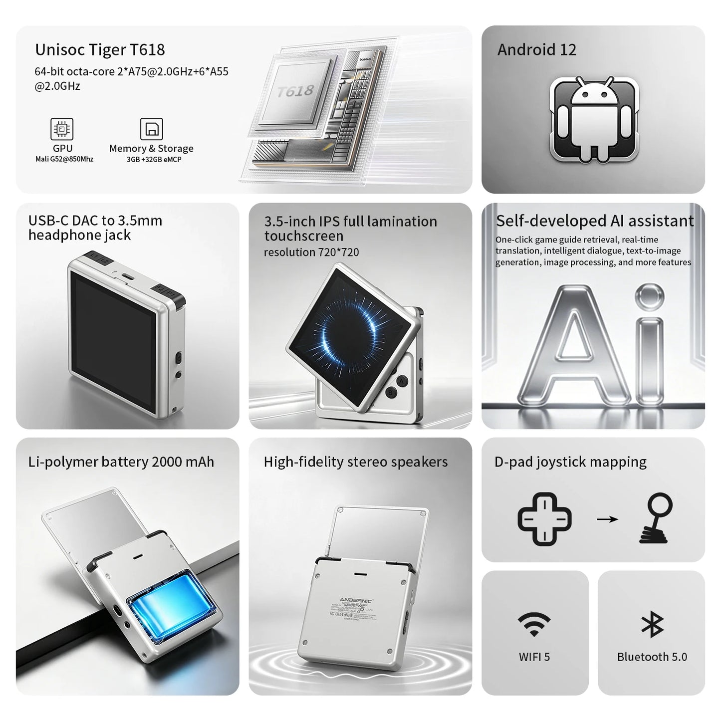 Anbernic RG Rotate Handheld Game Console 3.5" IPS Rotating Screen Android Aluminum Alloy 2000 mAh Retro Portable Games Player AI