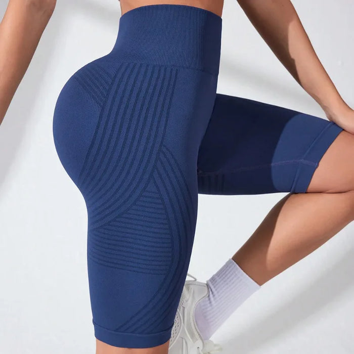 Women High Waist Seamless Slim Shorts Stretchy Push Up Butt Linear Aesthetic Yoga Shorts Knitted Workout Running Leggings