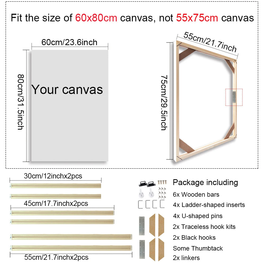 35x55 40x60 45x65cm Wall Art Painting Frame Wooden Frames for Canvas Oil Painting Diamond Painting Frames Canvas Wood Wall Frame