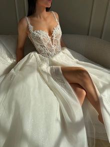LORIE Lace Wedding Dress Elegant Slit Appliques 3d Flowers Sweetheart Shiny Princess Bridal Dress Sequins Customized  Party Gown