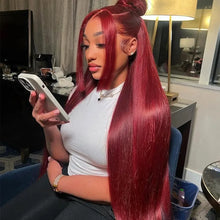 Straight 99J Burgundy Red Synthetic 13x4x1 Lace Frontal Wig
