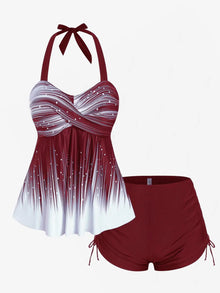 Plus Size Tankini Swimsuit Halter Backless Empire Waist