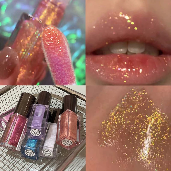 Brillant à lèvres miroir scintillant HERORANGE, gloss maquillage effet eau scintillante 6 couleurs, hydratant, longue tenue