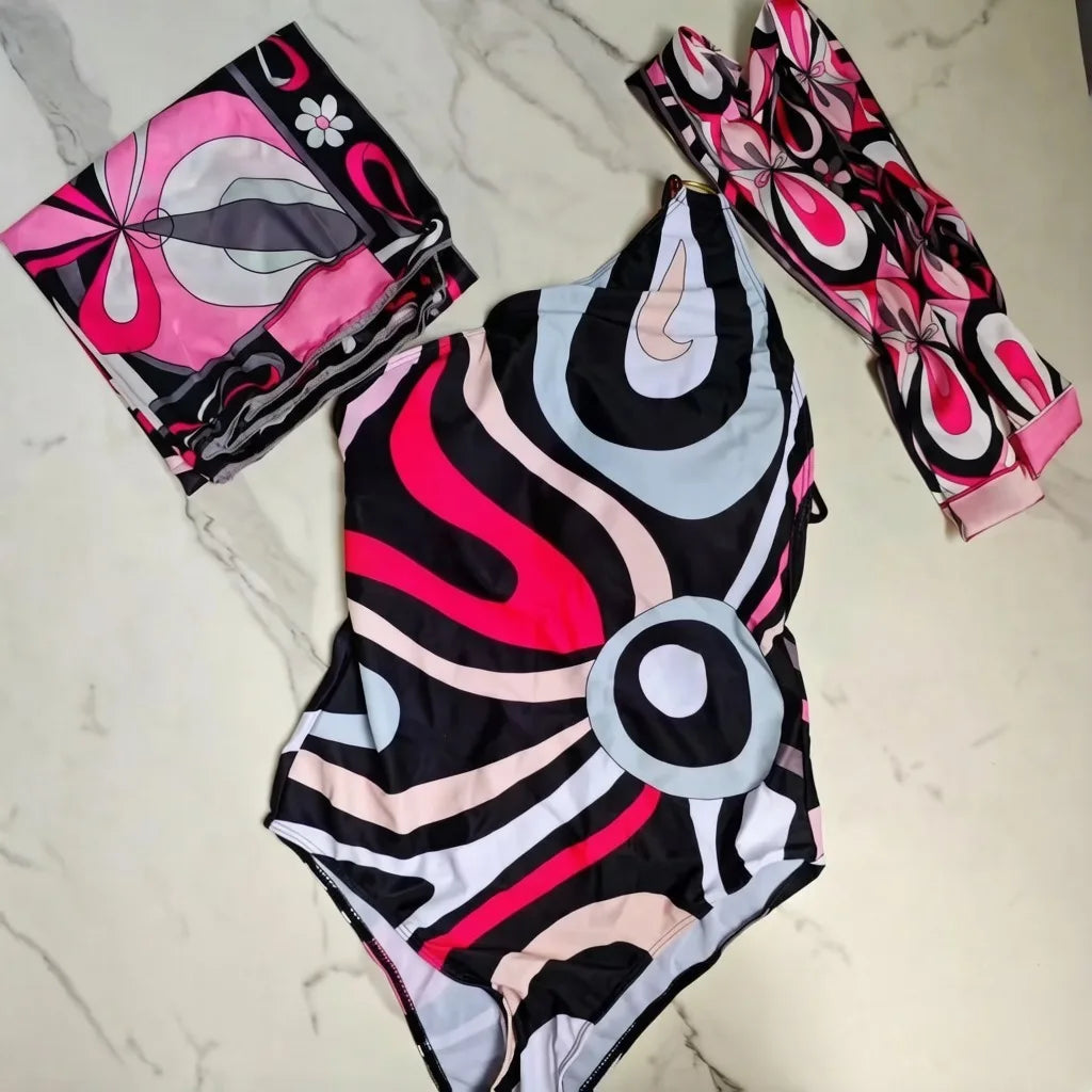 2026 Fashion Design Women's Red Scarf Sling Swimsuits Classic Brand Lady Scarf Bikini Sets with Letter Signature Logo