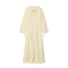 Women's Dress 2026 Summer New Beige Long-Sleeve Loose Tie-Decorated Long Dress Elegant and Graceful Beach Vacation