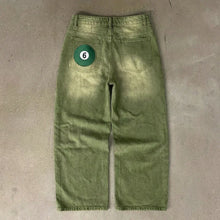 Y2K Matcha Green Baggy Denim Jeans Back Pocket 6 Billiard Ball Embroidery Loose Washed Denim Pants Unisex Streetwear Trousers