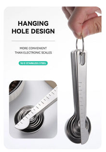 Stainless steel measuring spoon 4/6/7/8 pcs set with scale measuring ruler spoon kitchen coffee baking measuring tool set