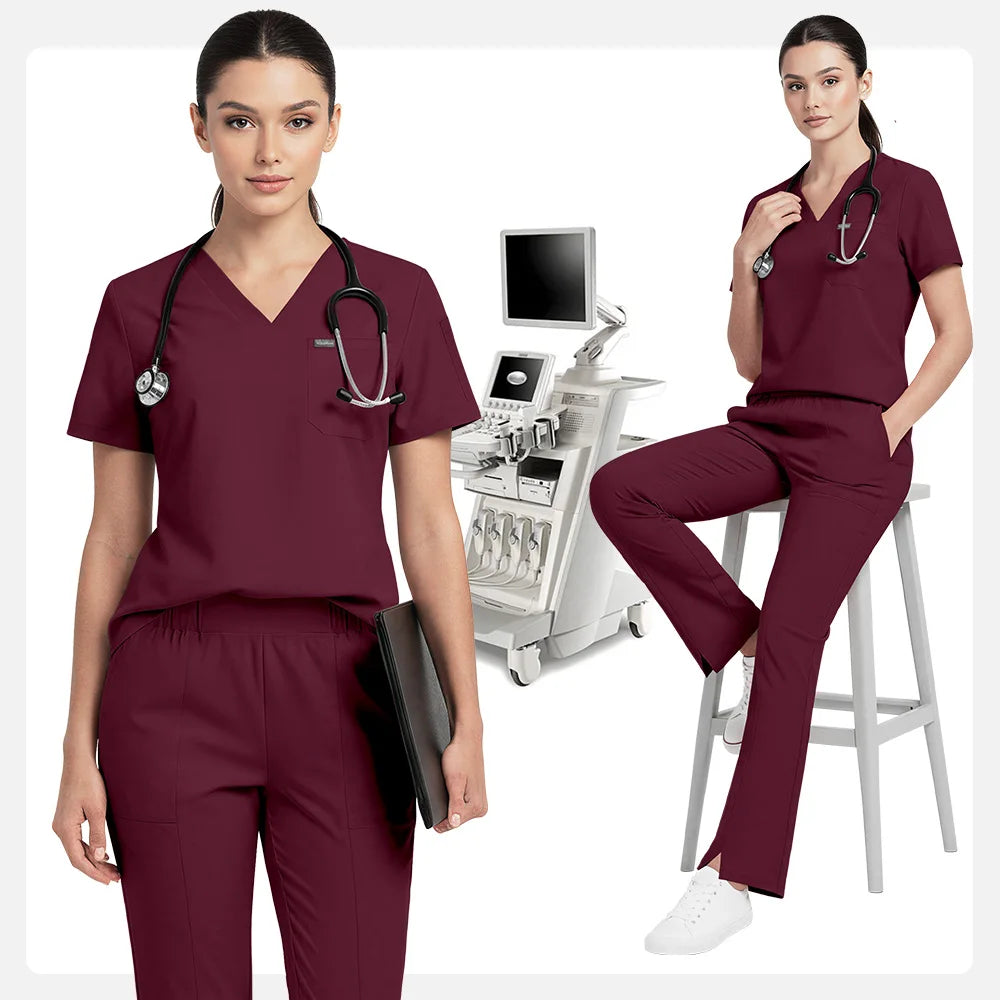 Niaahinn Pet Grooming Non-sticky Hair Workwear Surgical Uniform Medical Nurse Uniforms Women Scrubs Sets Pharmacist Work Clothes