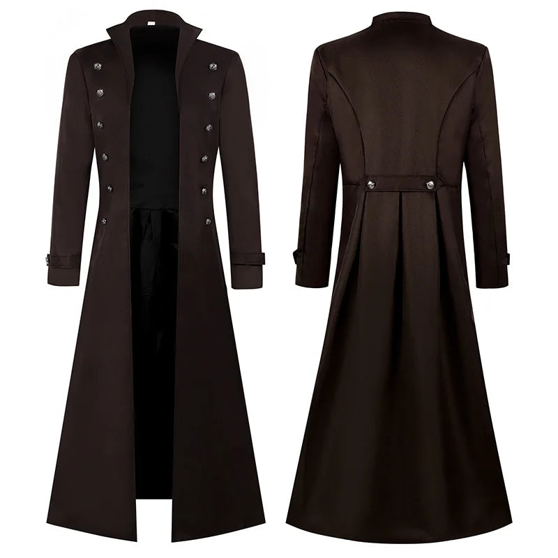S-5XL Plus Size Men Gothic Trench Medieval Steampunk Retro Style Long Jackets Double-breasted Solid Men's Vintage Long Jackets