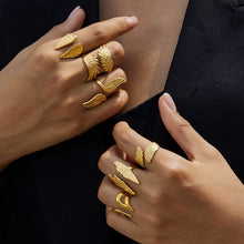 Uworld Minimalist Designer 18K Gold Color Plated Angel Wings Open Rings Trendy Waterproof Stainless Steel Jewelry кольцо женское