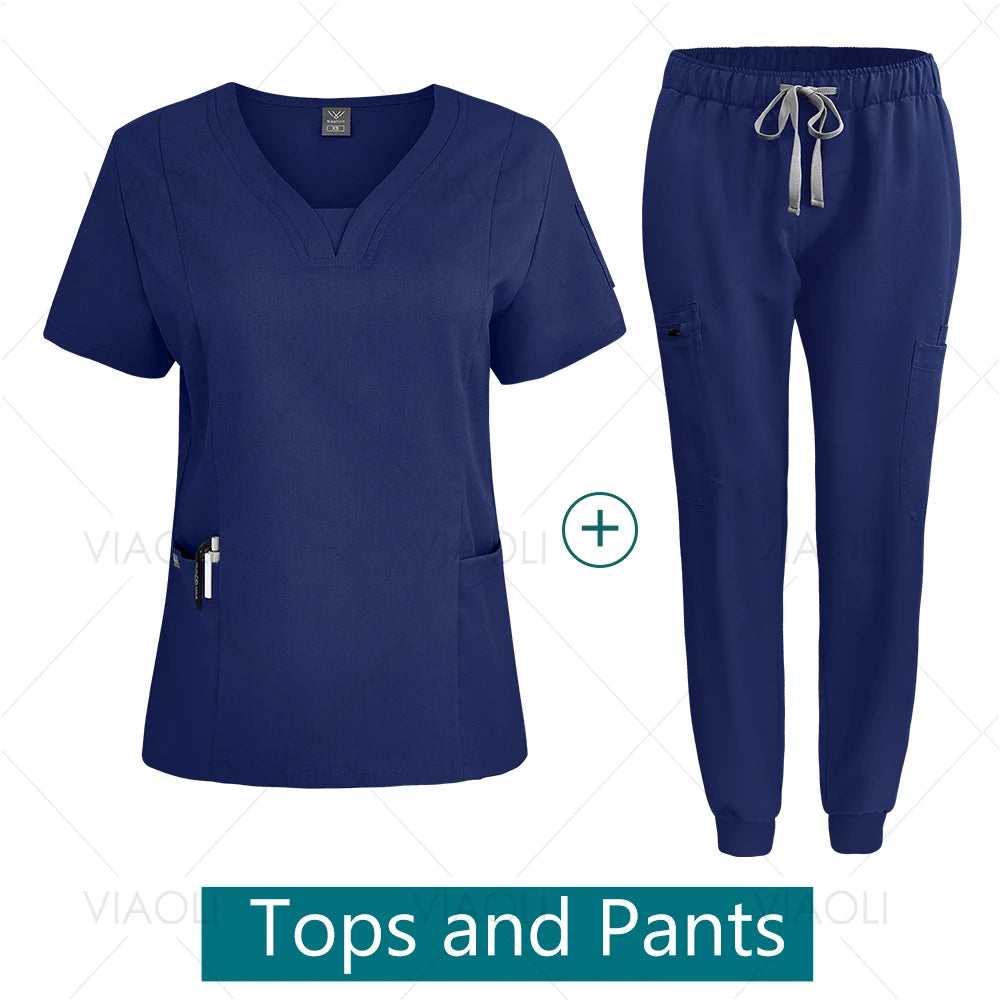 Hot Sales Doctor Uniforms Medical Nursing Clinic Scrub Sets Short Sleeve Tops Pants Suit XS-XXL Medical Accessories Spa Uniforms