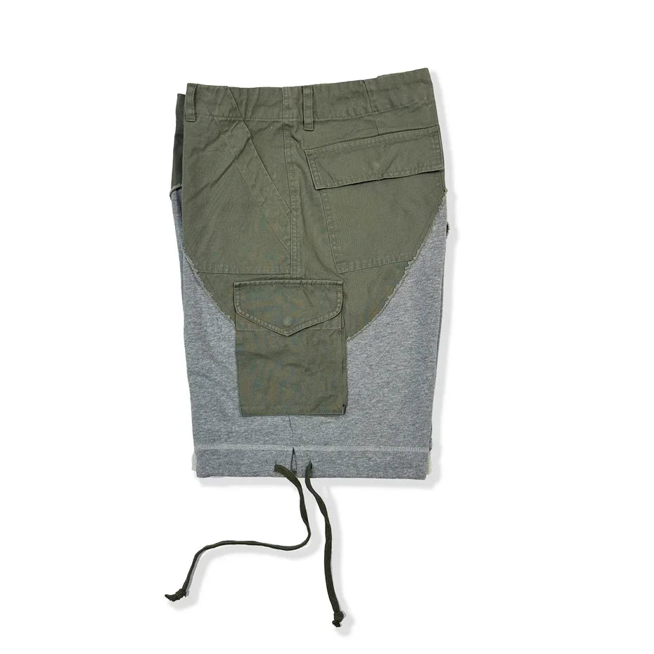 ABOORUN Hi Street Men's Army Patchwork Shorts Multi Pockets Cargo Shorts for Male