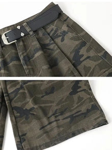 Women's Green Camouflage Workwear Pants Jeans Y2K American High Street Harajuku Loose Wide Leg Long Jeans Casual Clothing 2026