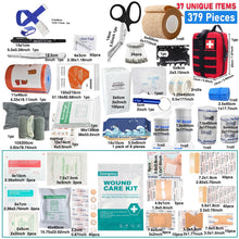 379pcs Home Office First Aid Kit Portable Emergency Bag, Red Survival Carry-On for Outdoor Activities, Camping, Hunting, Hiking