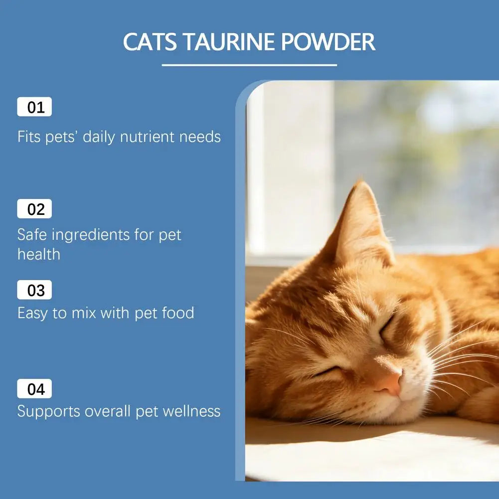 Cat Taurine Powder Supplement Eye & Heart Health Support, Essential Feline Nutrition Natural Pet Vitamins for Kittens Adult Cats