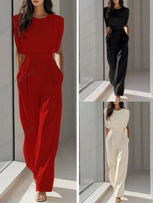 Combinaison élégante à taille haute, nouvelle mode féminine, style reine, couleur unie, avec ceinture et poches, tenue de bureau.
