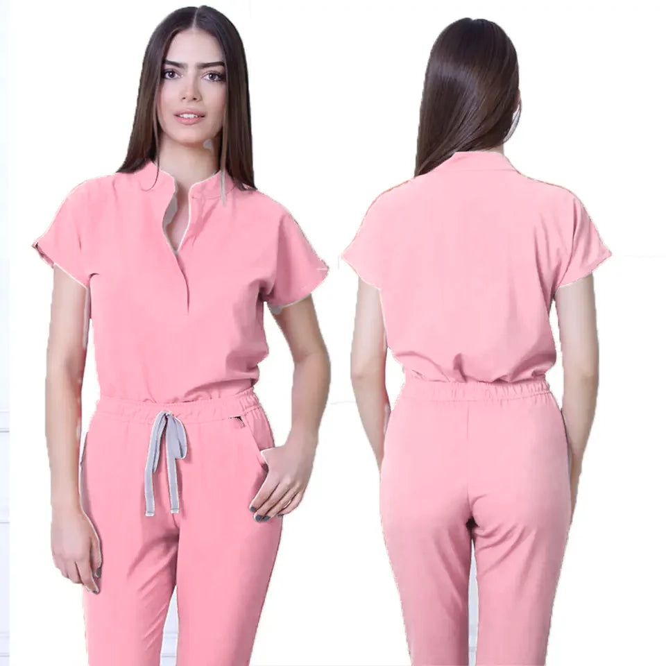 Hot Selling Quick Drying Nurse Stretch Scrubs Sets for Women Summer Sleeves Hospital Nursing Scrubs Uniforms Medical Work Wear