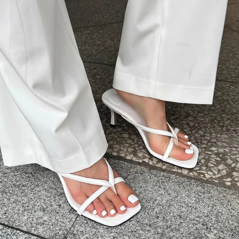 2026 Summer Women Clip Toe Slippers Fashion Dress Slide Shoes Ladies Elegant High Heel Footwear