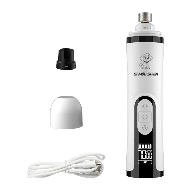 Pet Nail Grinder with LED Light - USB Rechargeable Clipper for Cats and Dogs, Professional Paws Grooming Trimmer Supplies