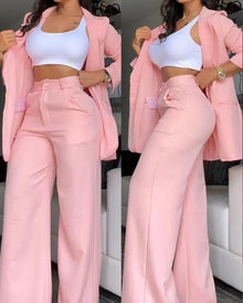 Woman Elegant Blazer Sets New Autumn Fashion Women's Notched Collar Coat + Pocket Design Pants Set Work Commuting Two Piece Suit