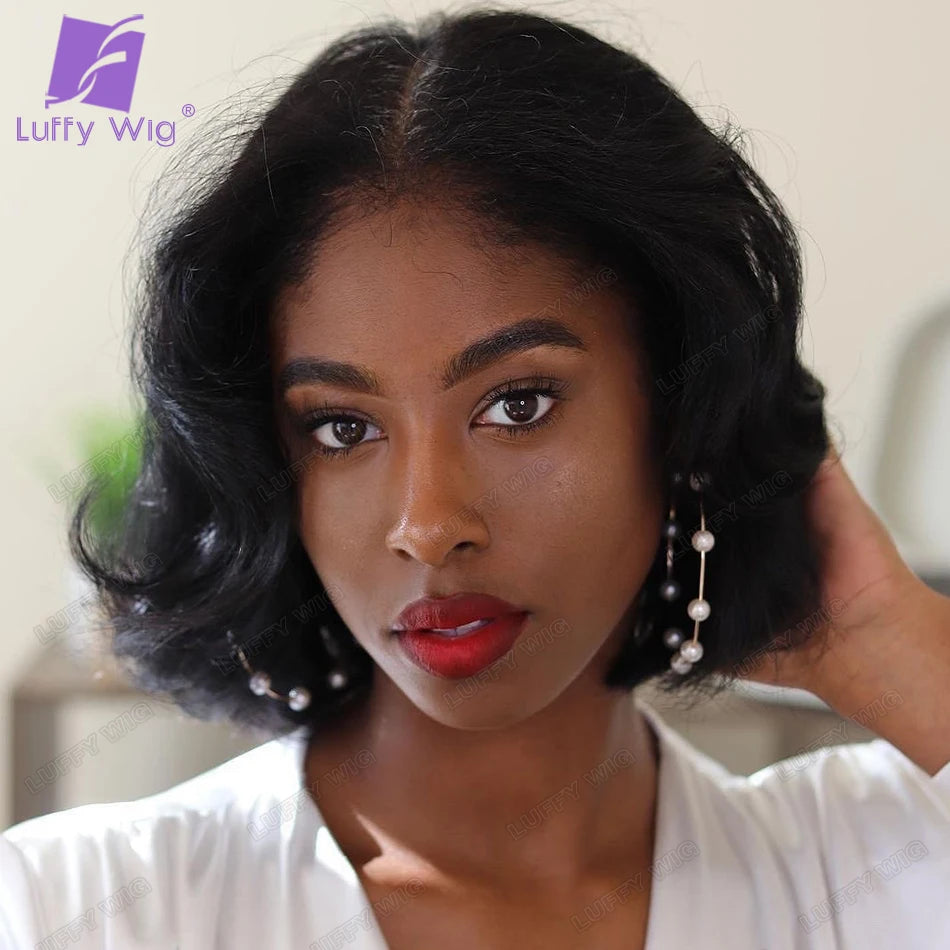 Pre Plucked HD Full Lace Wigs Brazilian Short Wavy Bob Wigs Melt Skins HD Transparent 13x6 Lace Front Wig Bleached Knots LUFFY