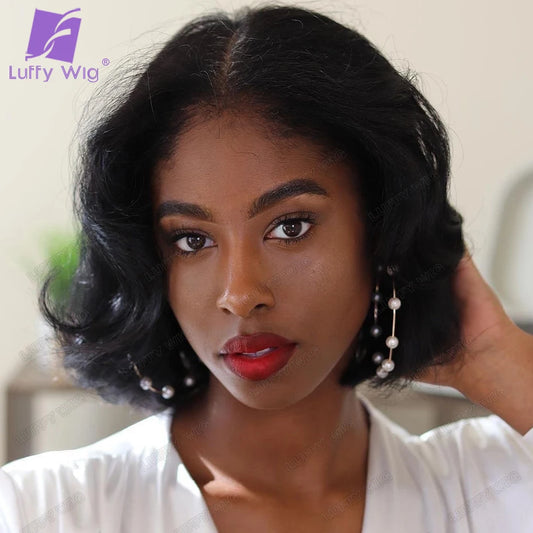 Pre Plucked HD Full Lace Wigs Brazilian Short Wavy Bob Wigs Melt Skins HD Transparent 13x6 Lace Front Wig Bleached Knots LUFFY