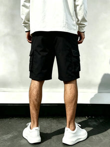Men's Techwear Cargo Shorts with Multi Zipper Pockets, Elastic Drawstring Waist, Contrast Zipper Detail, Quick Dry Fabric for St