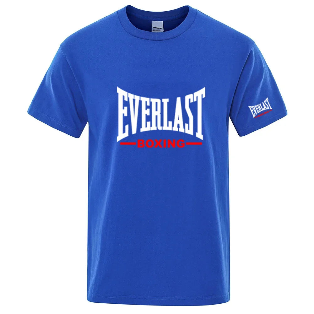 EVERLAST Boxing Logo Graphic T-Shirt Men Black Crew Neck Short Sleeve Casual Sports Training Streetwear Top