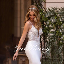 Yunshang Customized Elegant Mermaid Wedding Dress V-Neck Spaghetti Straps Open Back Lace Bridal Gown Train Vestidos De Novia