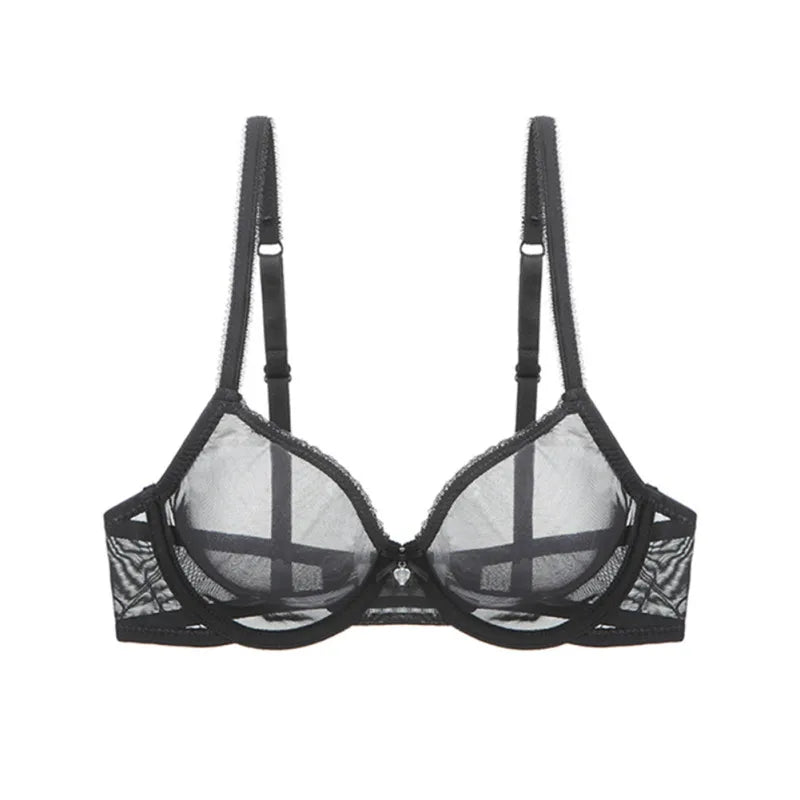 Women's Mesh Bra Underwire Unlined Ultra-thin Brassiere Breathable Fabric Underwear Plus Size