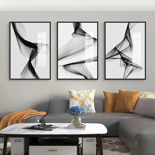 Nordic Black and White Abstract Line Art Canvas Painting Modern Wall Art Poster Living Room Picture Home Decoration Frameless