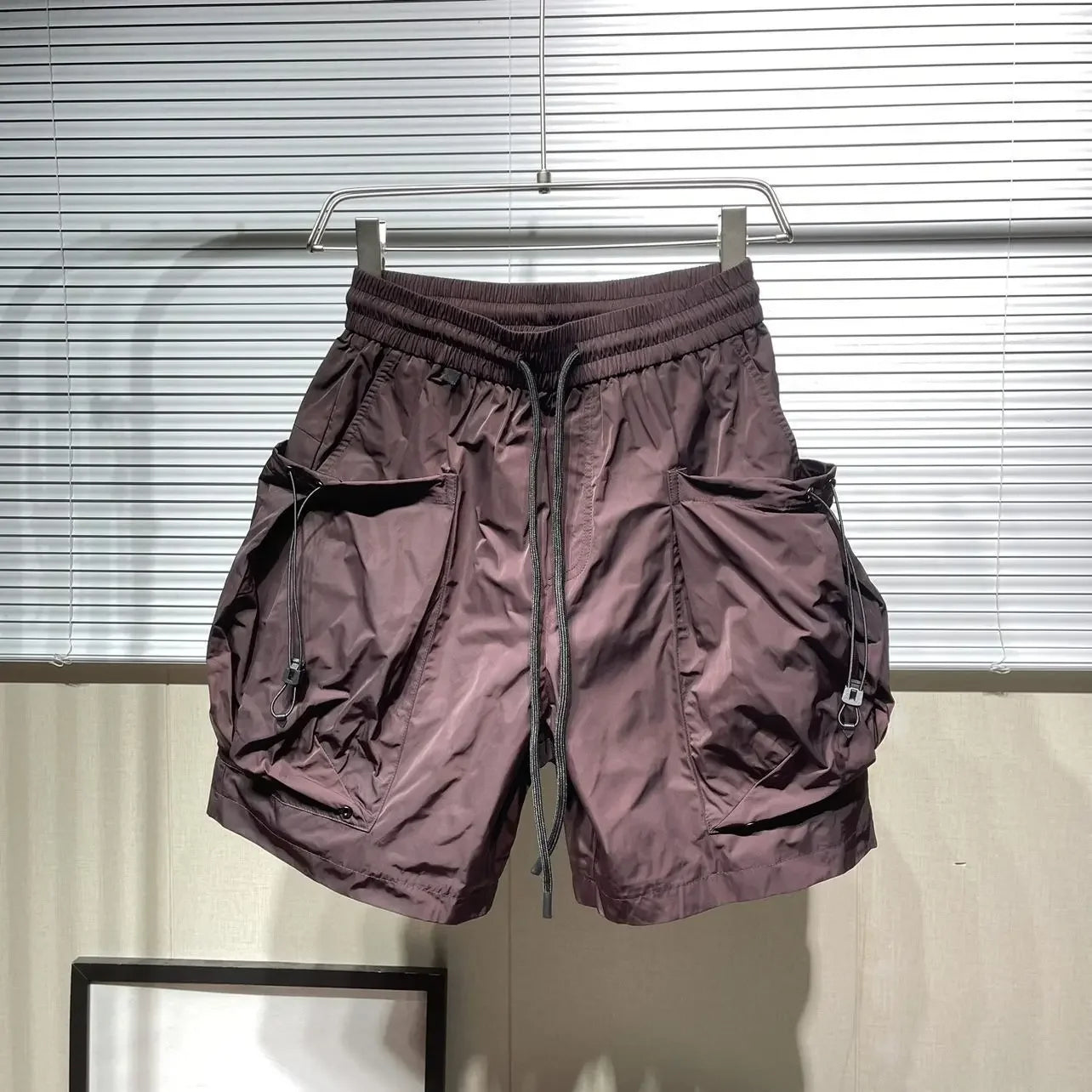 Men Shorts Summer Outdoor Glossy Cool Feeling Quick Dry Wide Leg Pants Functional Wind Large Pockets Trendy Men Workwear Shorts