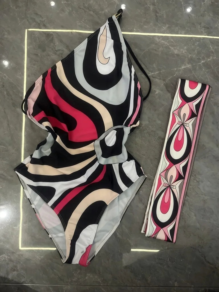 2026 Fashion Design Women's Red Scarf Sling Swimsuits Classic Brand Lady Scarf Bikini Sets with Letter Signature Logo