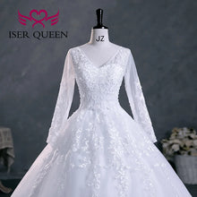 Customized Beaded Pretty Lace Appliques Wedding Dress A line  Long Sleeves V neck Plus Size Wedding Dresses For Women WX0303