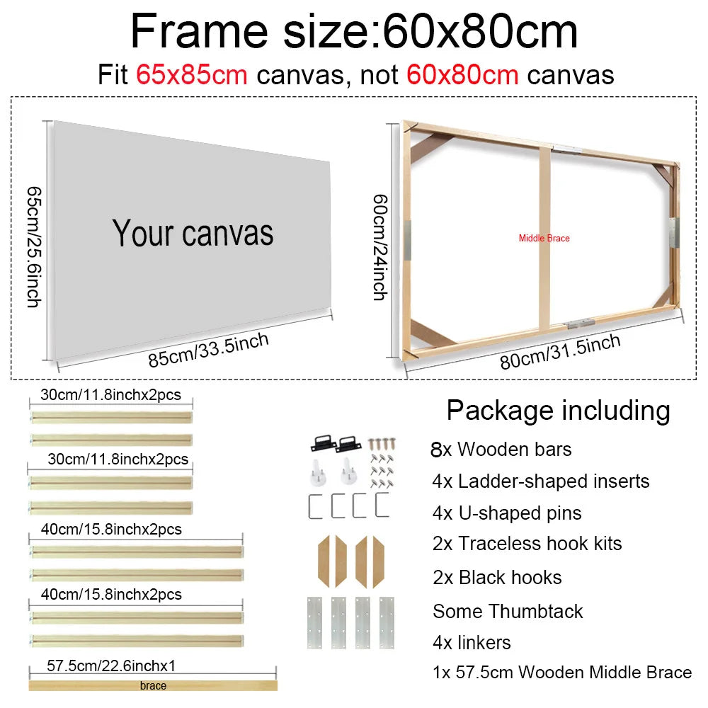 35x55 40x60 45x65cm Wall Art Painting Frame Wooden Frames for Canvas Oil Painting Diamond Painting Frames Canvas Wood Wall Frame