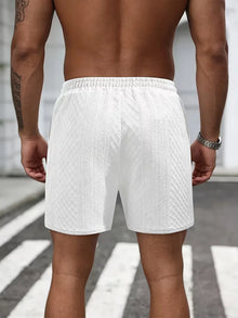 Men's Textured Knit Casual Shorts, Elastic Waist Drawstring Summer Shorts with Pockets for Street & Daily Wear